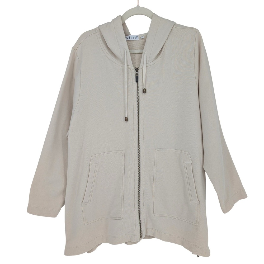 Habitat Zip‎ Up Hoodie Women XL Cream Cotton Side Zip Lagenlook Minimalist Boho
